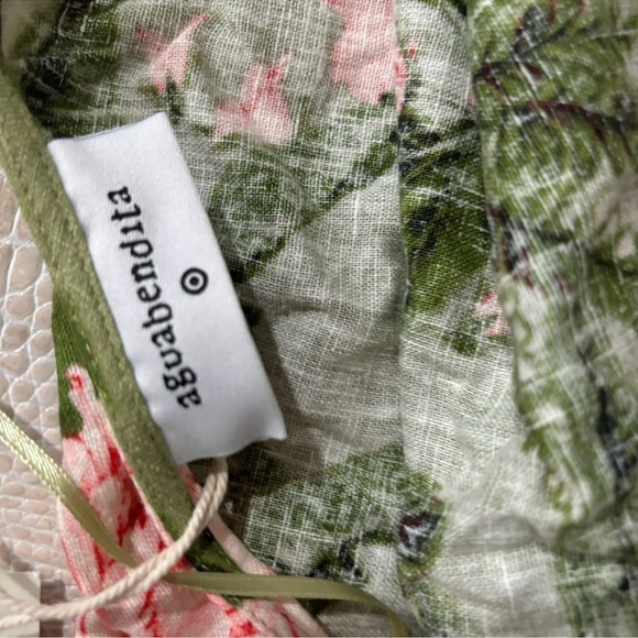 Agua Bendita Women's Large Peony Print Tie Wrap Top Dark Olive/Blush - Picture 10 of 10